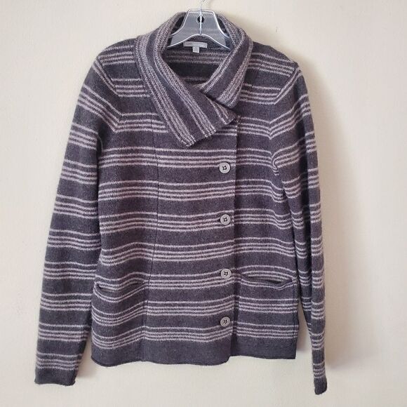 Horny Toad button-up Sweater Size Small Wool Blend Striped Gray - Picture 1 of 5
